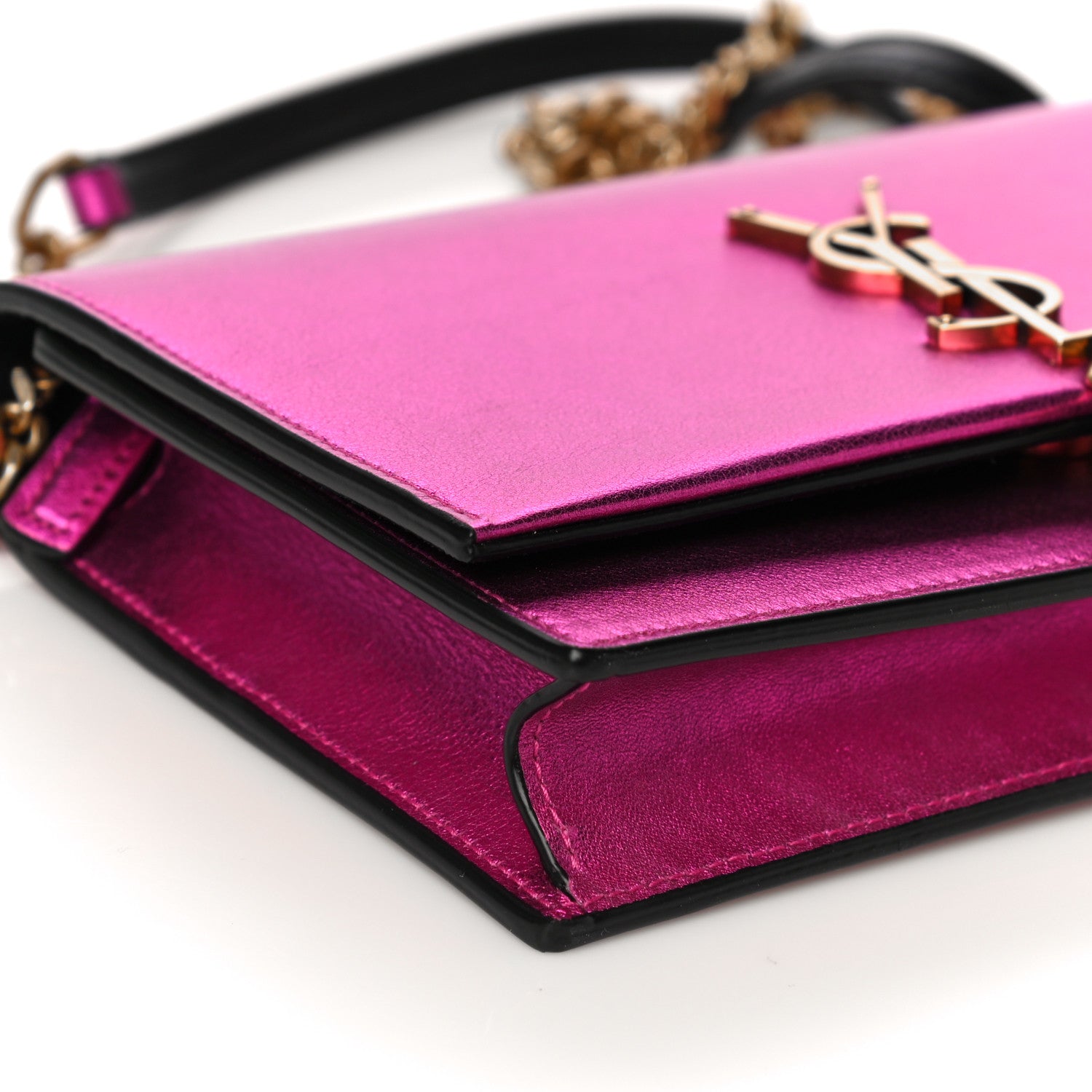 Saint Laurent Metallic Calfskin Classic Monogram Kate Tassel Chain Wallet Fuchsia 8 of 12