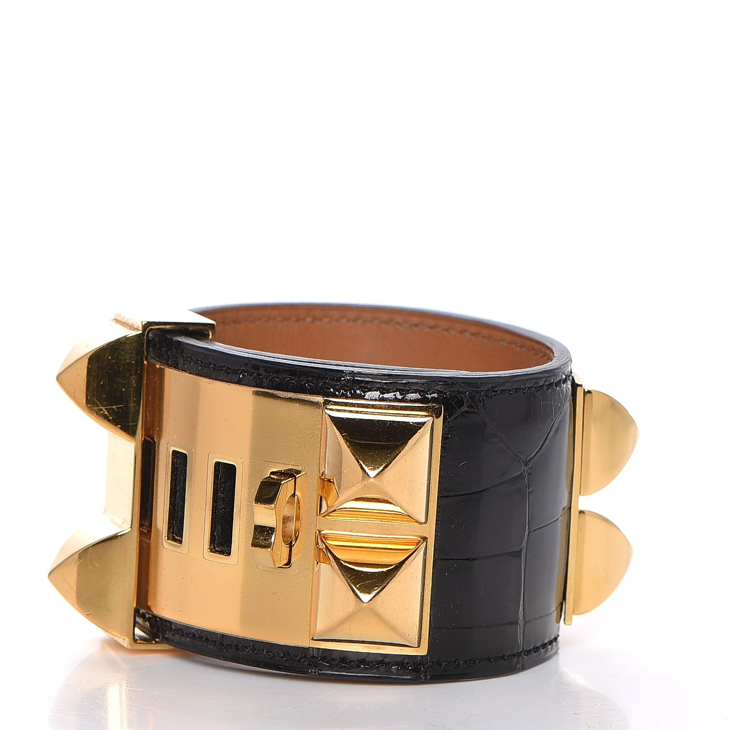 Hermes Shiny Alligator Collier de Chien CDC Bracelet S Black 3 of 6