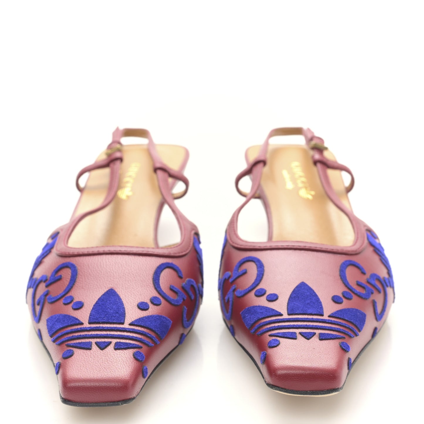 X ADIDAS Nappa Monogram Jumbo GG Trefoil Slingback Sandals 37.5 New Cherry Red Blue