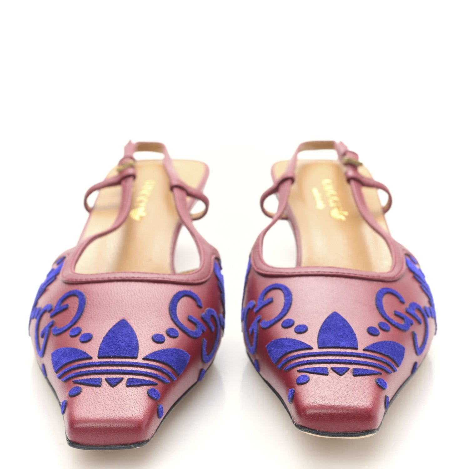 Gucci X ADIDAS Nappa Monogram Jumbo GG Trefoil Slingback Sandals 37.5 New Cherry Red Blue 2 of 7