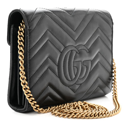 Gucci Calfskin Matelasse GG Marmont Chain Wallet Black 3 of 13