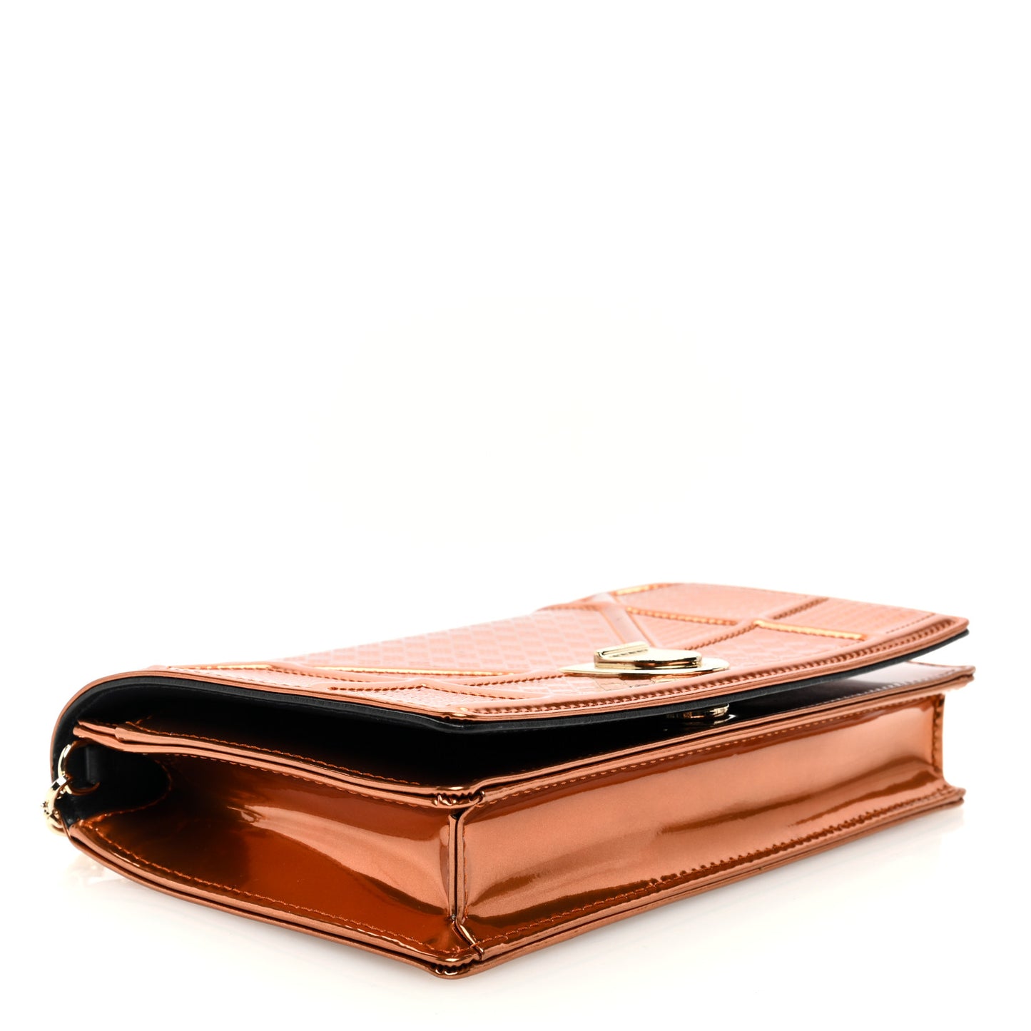 Metallic Patent Micro-Cannage Diorama Wallet on Chain Pouch Orange