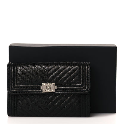 Chanel Caviar Chevron Quilted Medium Boy Flap Wallet Black 9 of 9