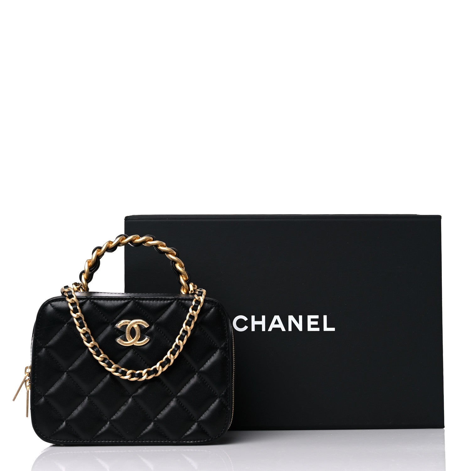 Chanel Lambskin Quilted Top Handle Small Vanity Case Black 9 of 9