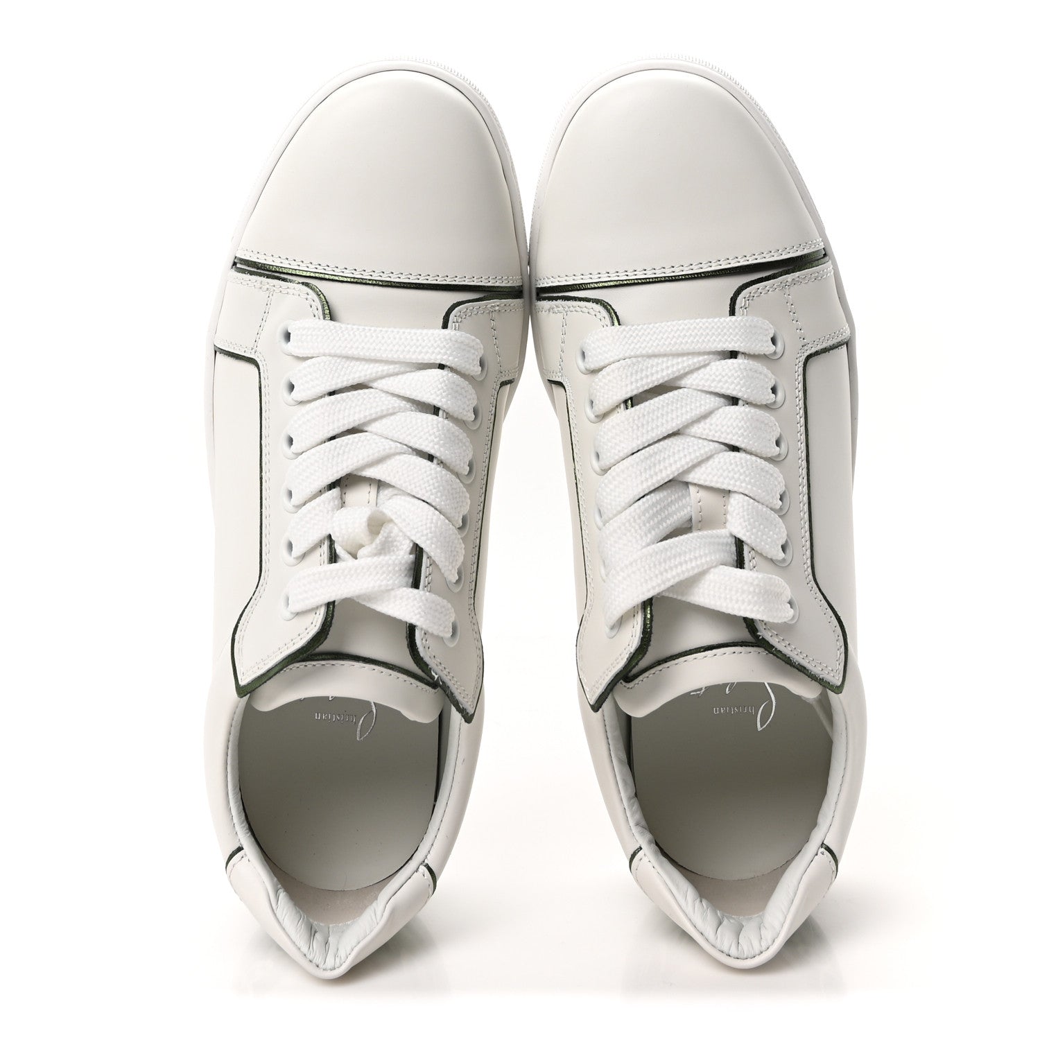 Christian Louboutin Calfskin Laminated Nappa Womens Fun Vieira Flat Sneakers 36.5 White Vertlaine 2 of 9