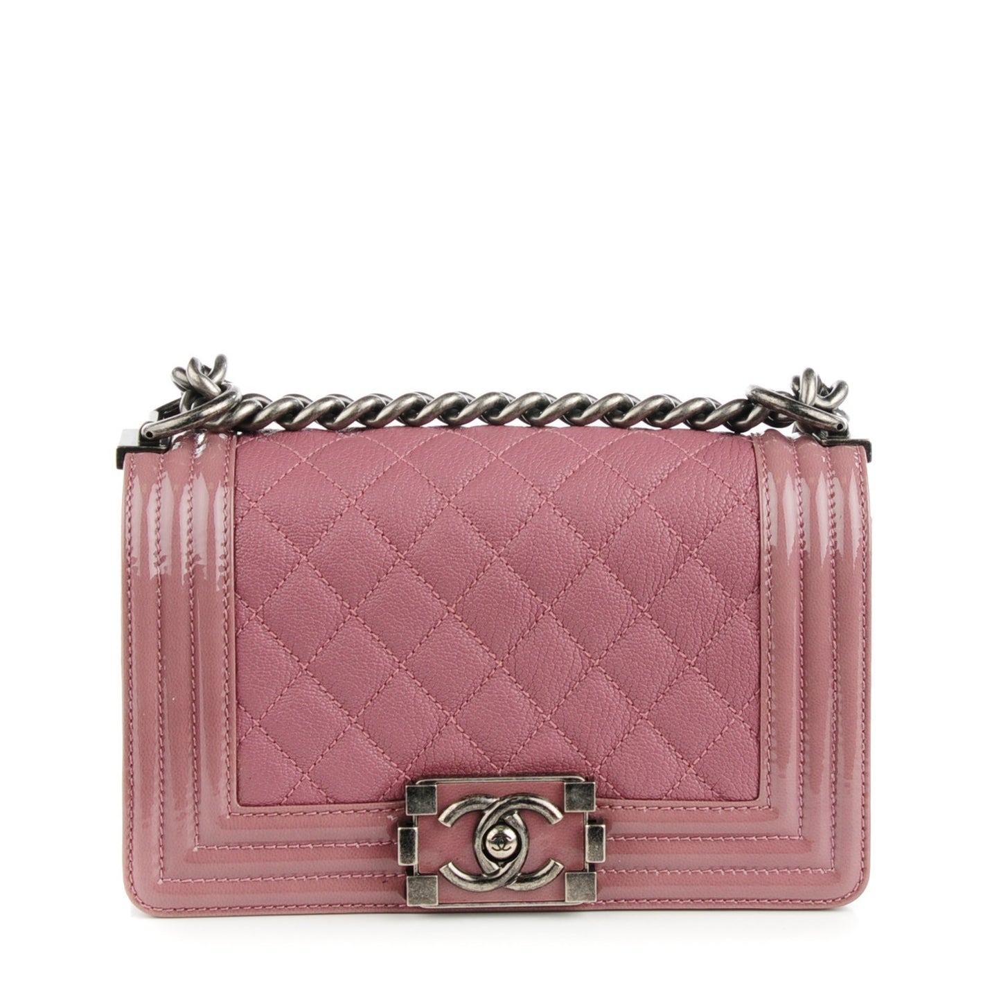 Goatskin Quilted Patent Small Duo Boy Flap Pink