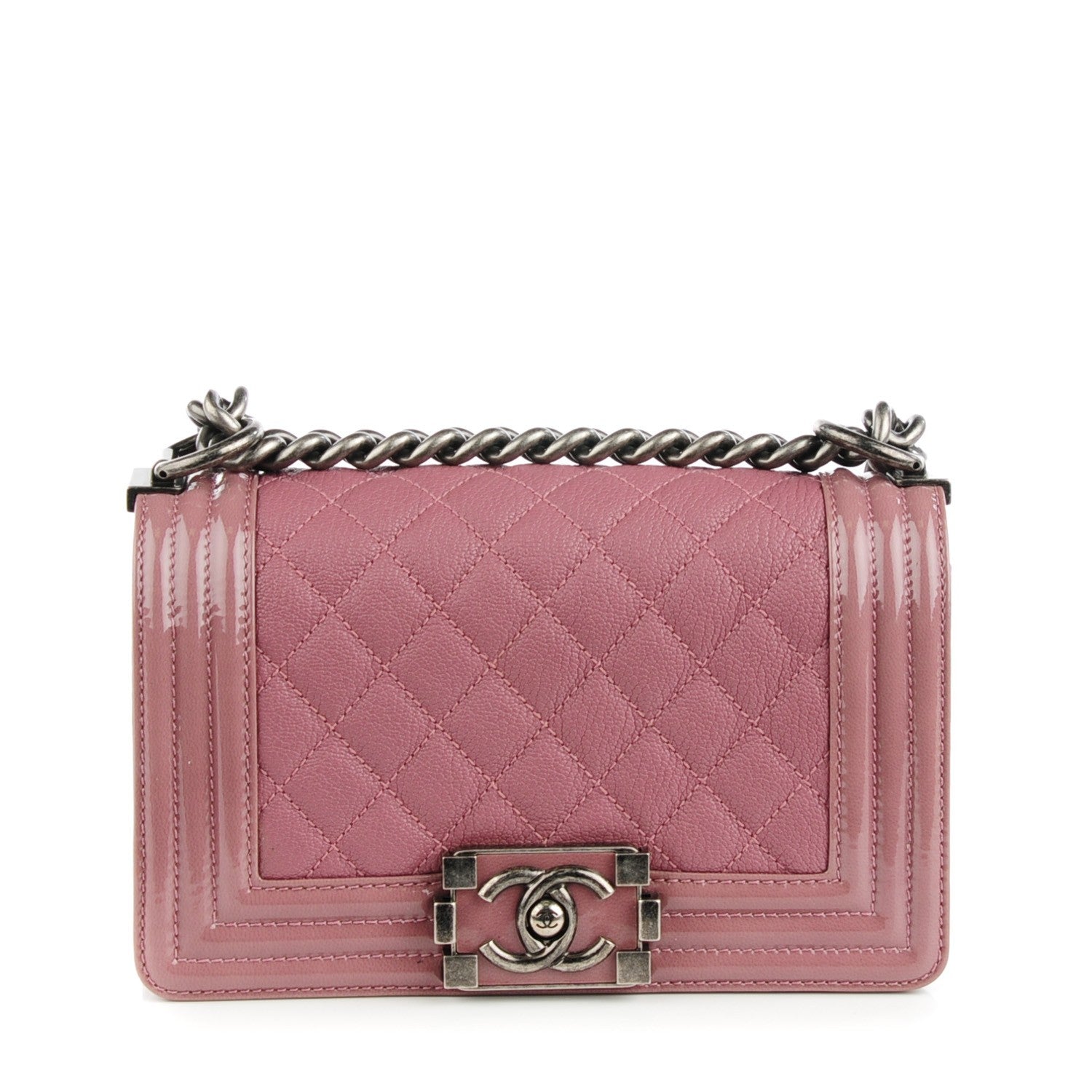 Chanel Goatskin Quilted Patent Small Duo Boy Flap Pink 1 of 8