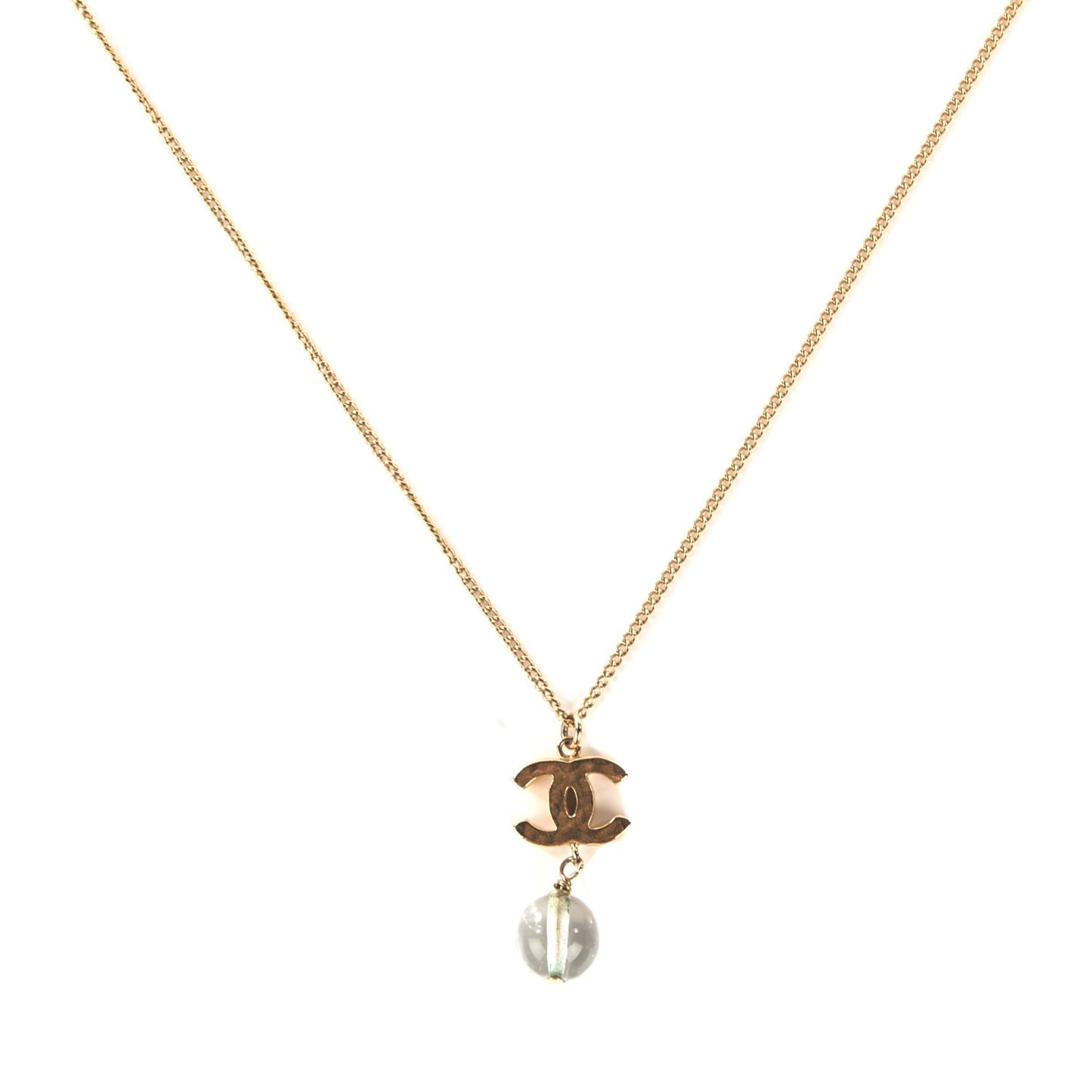 Enamel Hammered CC Bead Pendant Necklace Gold