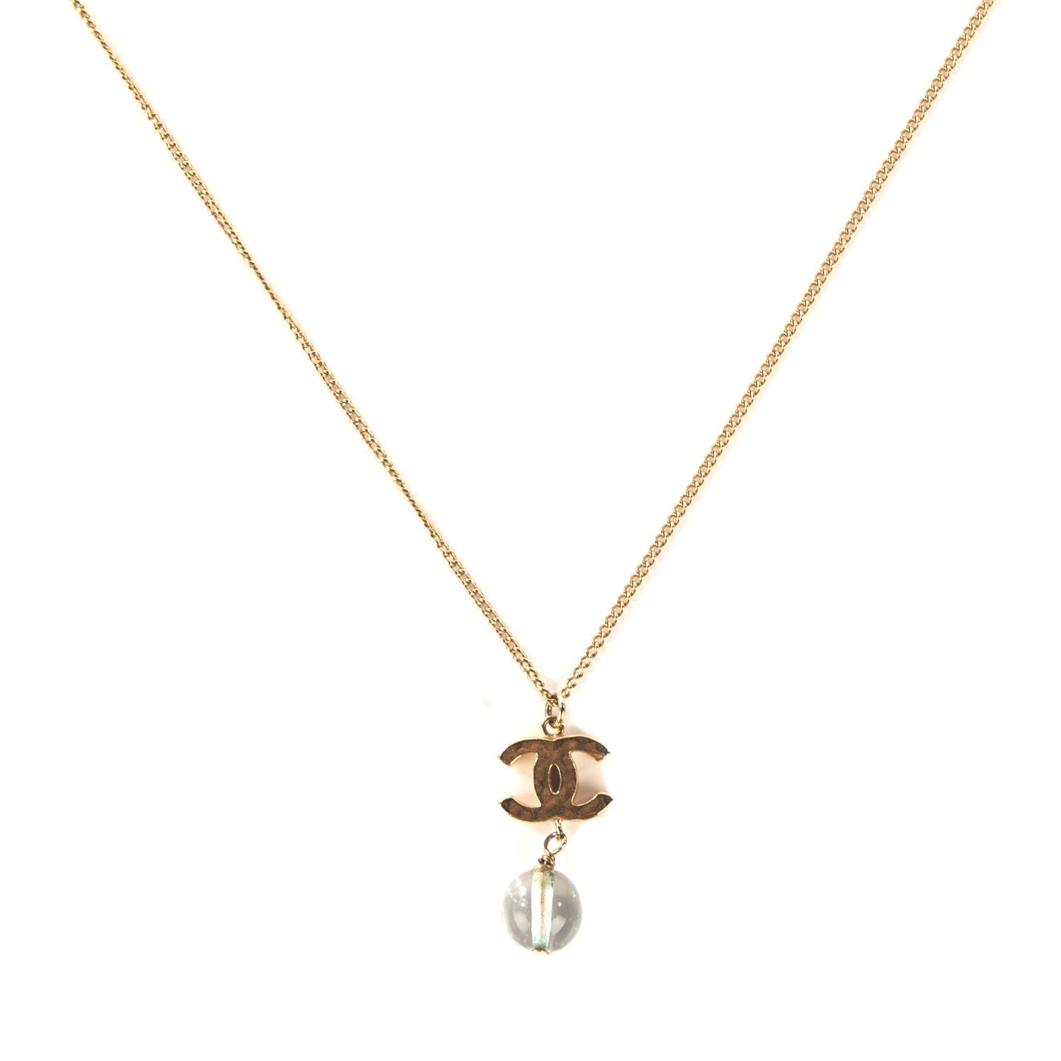 Chanel Enamel Hammered CC Bead Pendant Necklace Gold 1 of 6