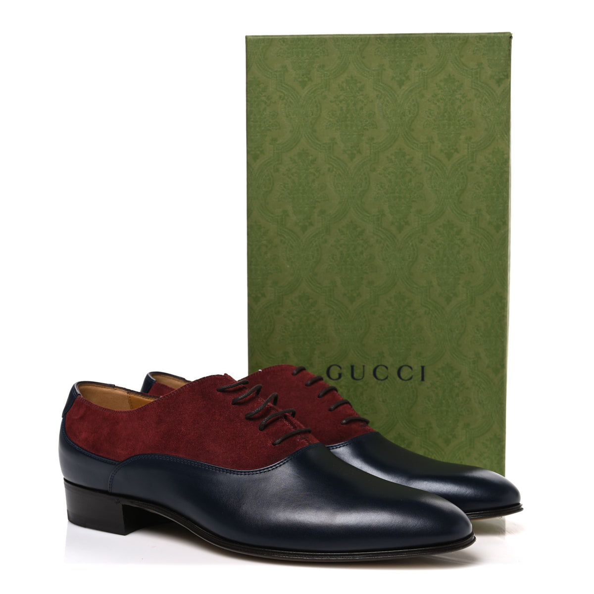 Gucci New Waxed Calfskin Supersofty Oxfords 11 Black Burgundy 11 of 11
