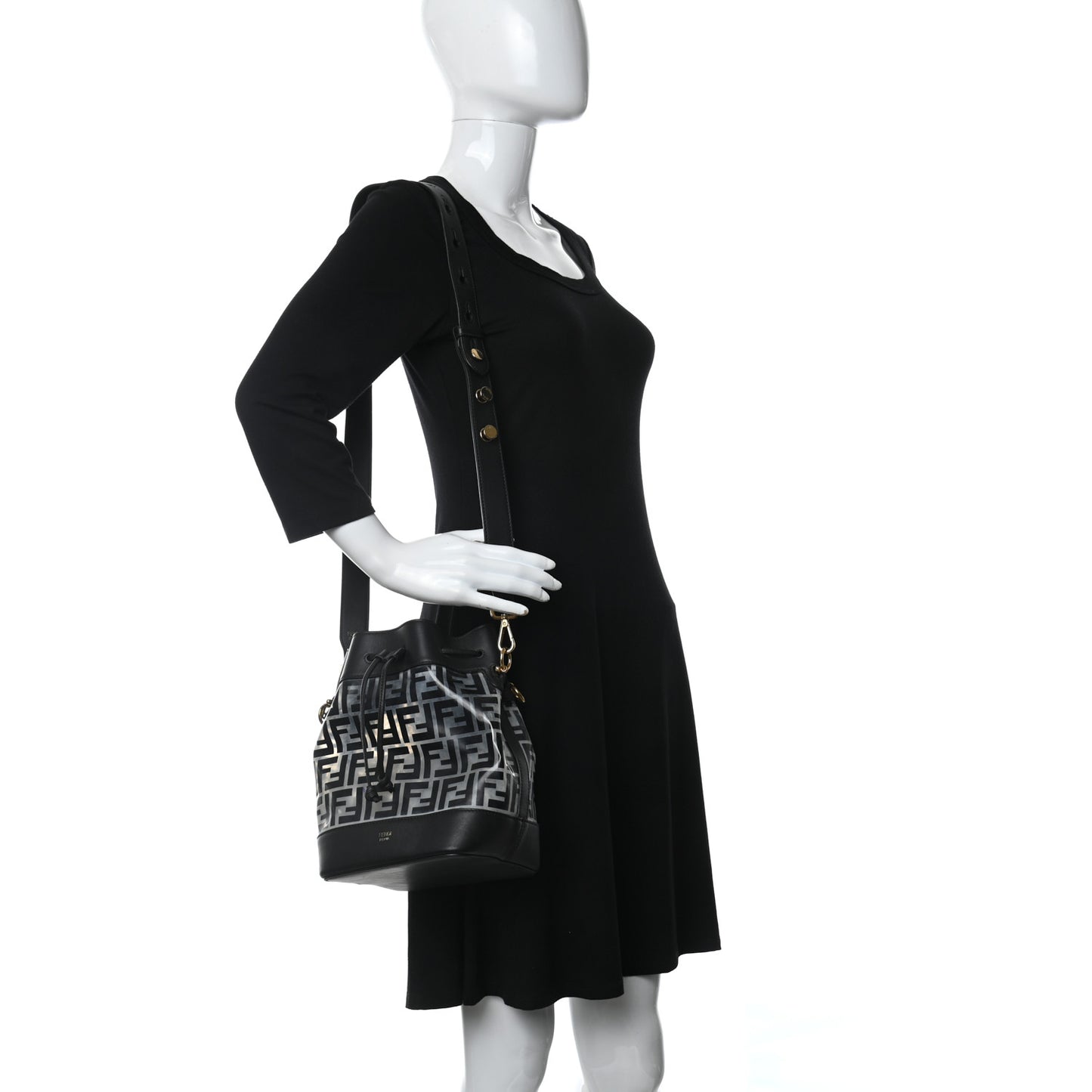 TPU FF Vitello Grace F is Fendi Grande Mon Tresor Bucket Bag Black