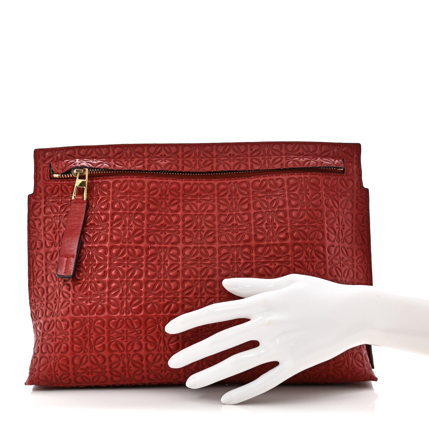 Loewe Calfskin Embossed Repeat T Pouch Raspberry 2 of 7