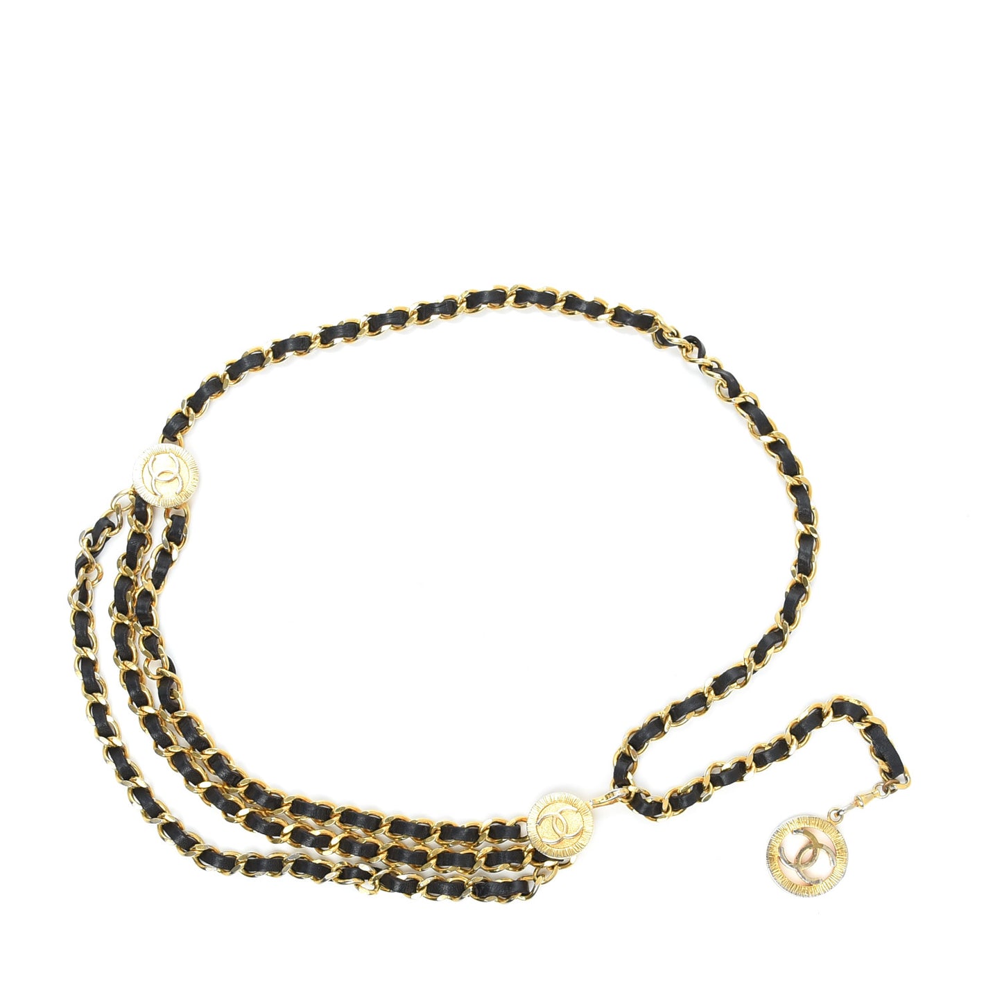 Lambskin Chain CC Medallion Belt Black Gold