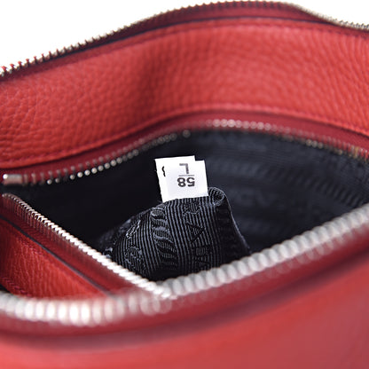 Prada Vitello Daino Zippered Shoulder Bag Rosso 6 of 10