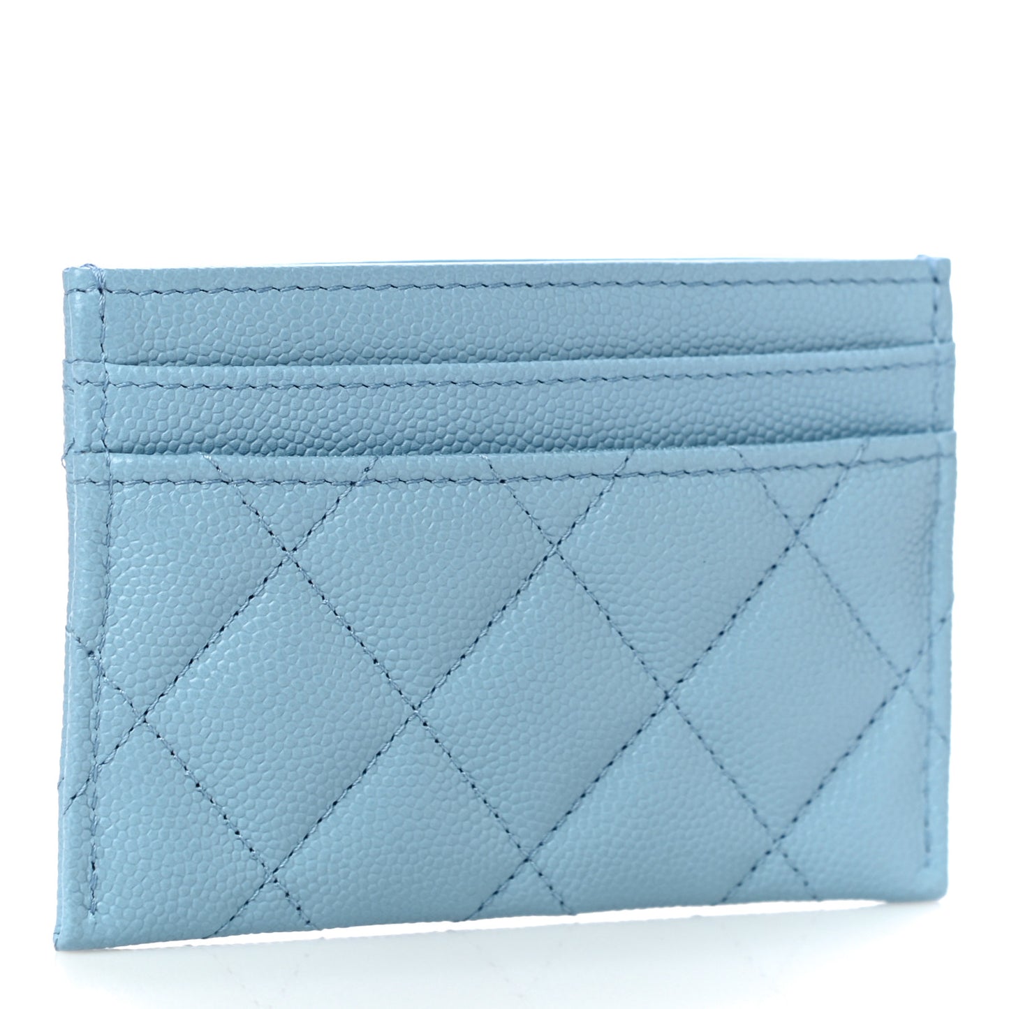 Caviar Quilted Crystal Card Holder Light Blue