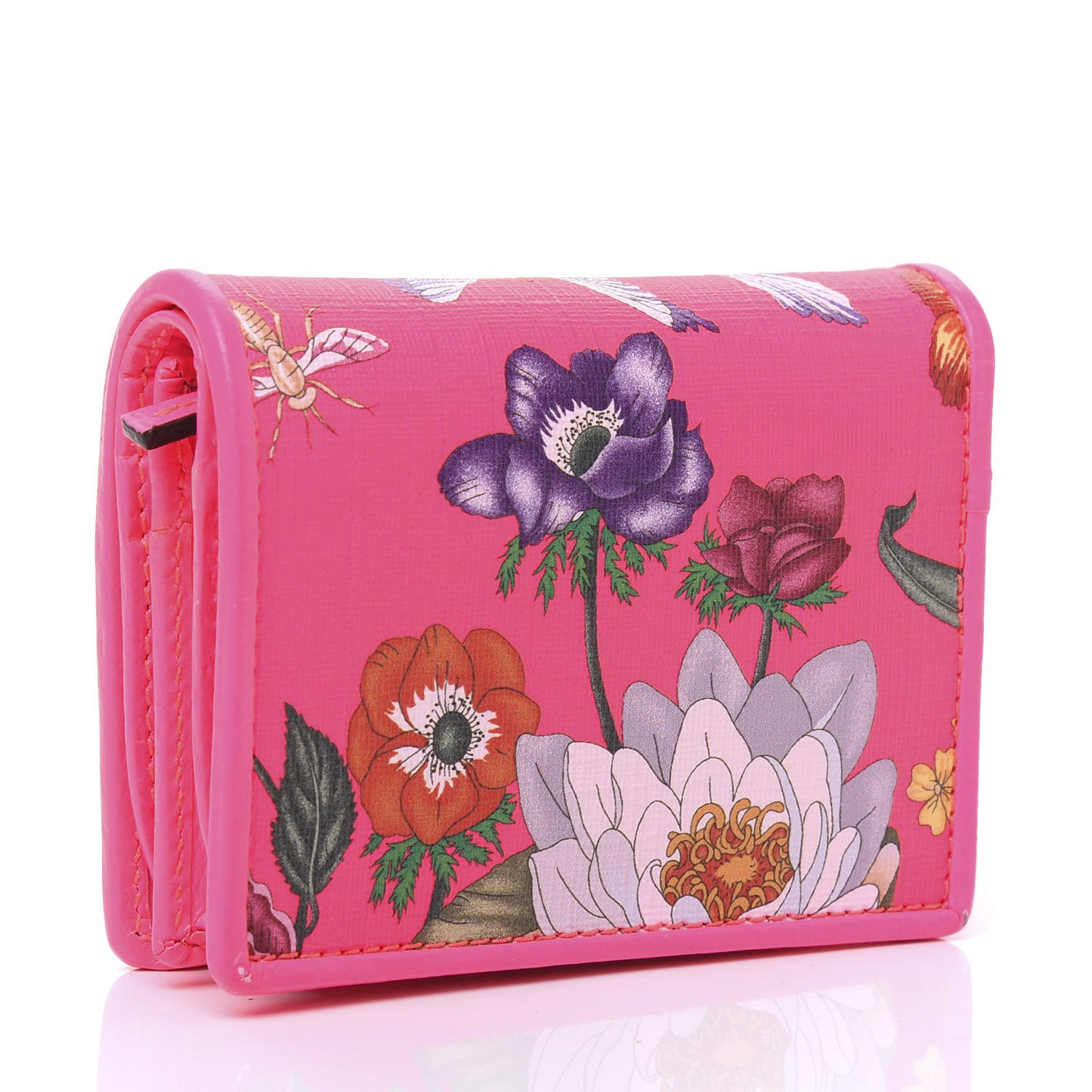 Calfskin Flora Print Zumi Card Case Fuxia Fluo