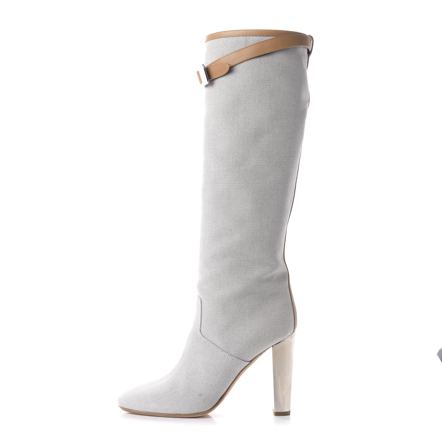 Hermes Toile Calfskin Knee High Riding Boots 39 1 of 6
