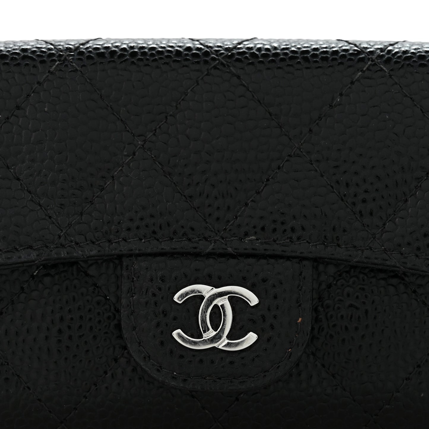 Caviar Quilted Flap Card Holder Wallet Black