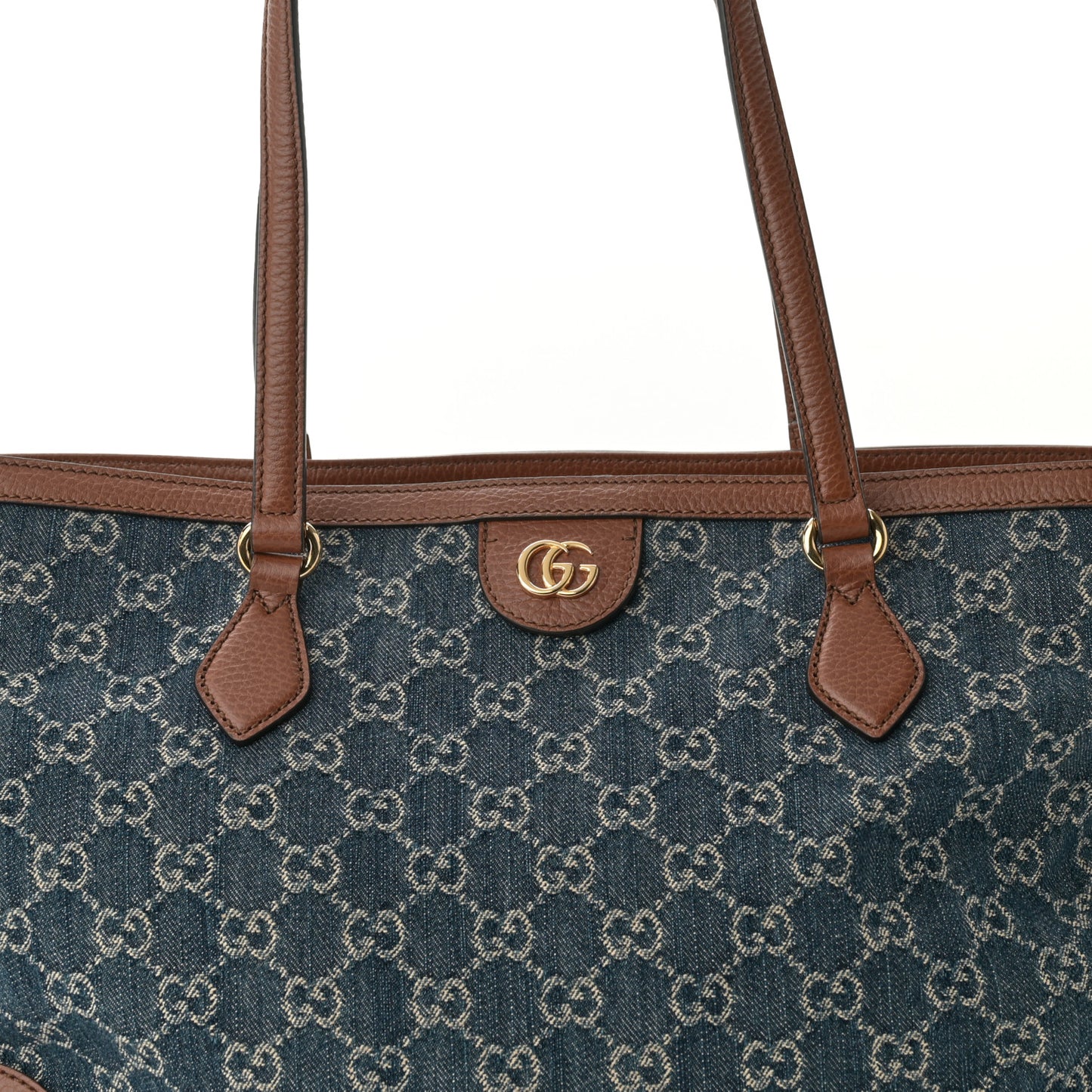 New Denim GG Monogram Medium Ophidia Shopping Tote Blue Tea Cuir