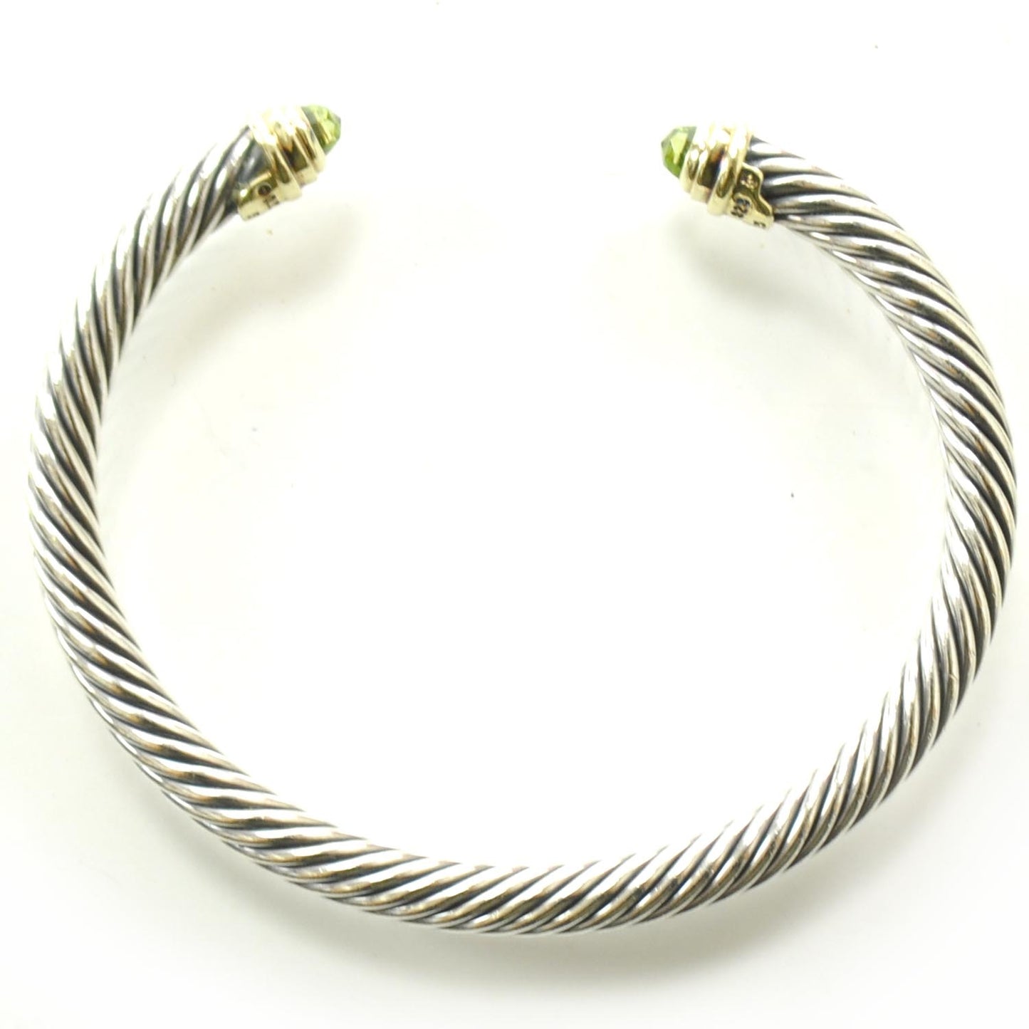 Sterling Silver and 14k Gold Peridot Cable Cuff