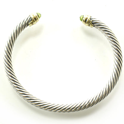 David Yurman Sterling Silver and 14k Gold Peridot Cable Cuff 1 of 7