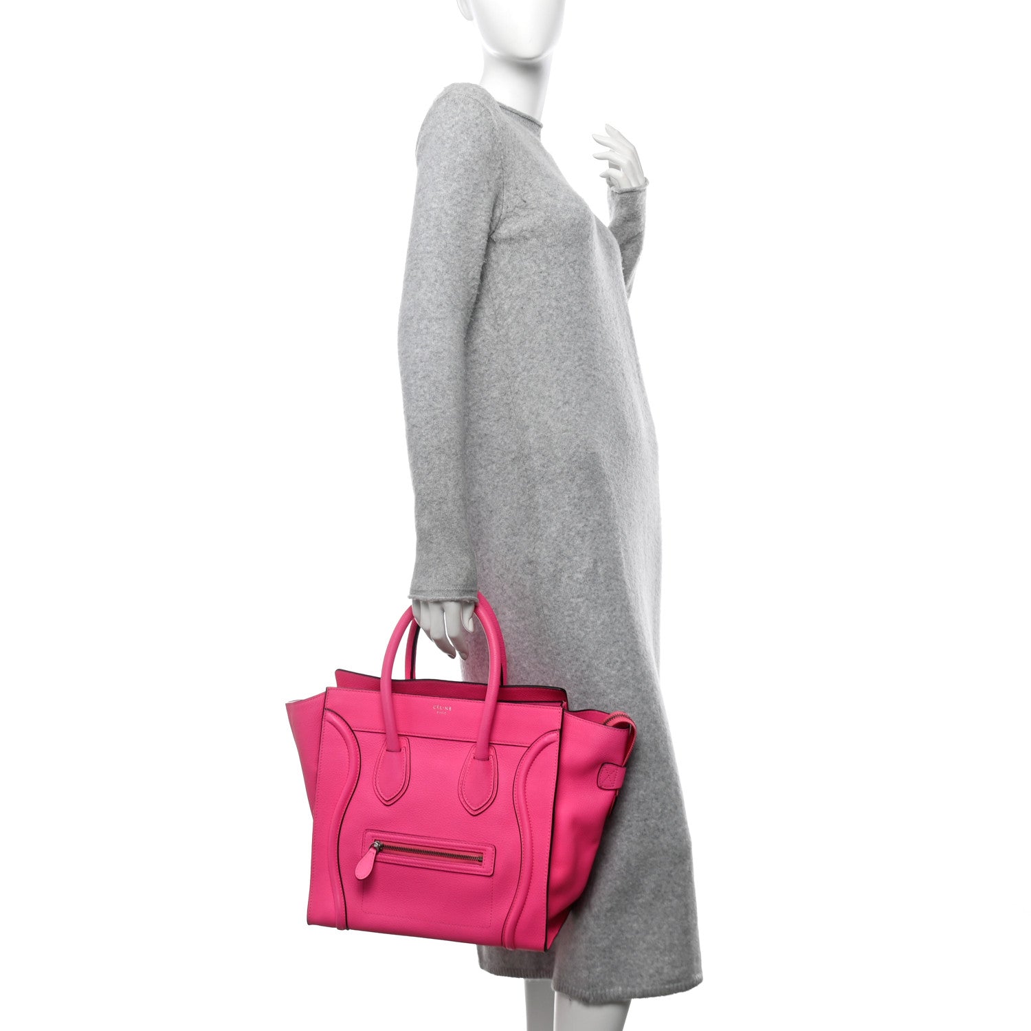 Celine Drummed Calfskin Mini Luggage Fluo Pink 2 of 11
