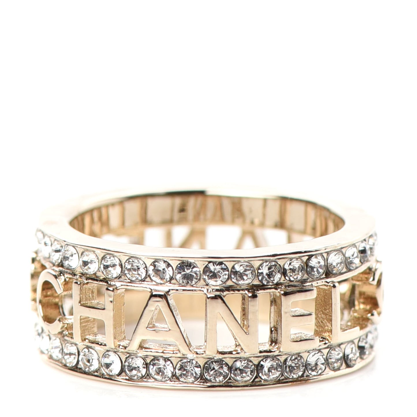 Metal Crystal Bow-tiful CC Logo Ring 7.25 55 Gold