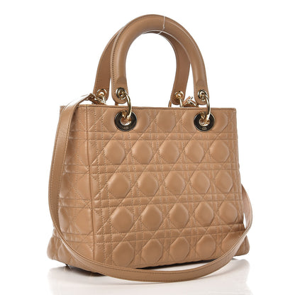 Christian Dior Lambskin Cannage Medium Lady Dior Beige 4 of 12