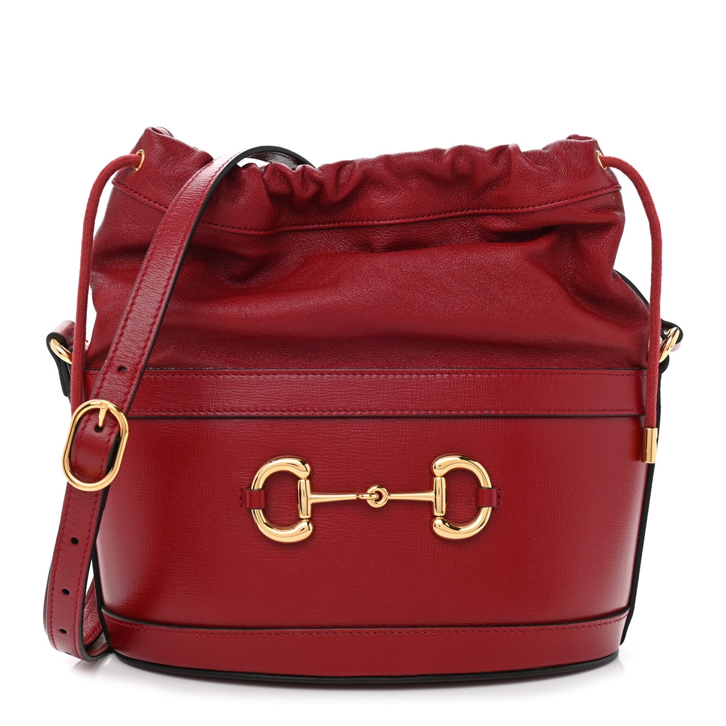 Azalea Sakai Calfskin Horsebit 1955 Drawstring Bucket Bag New Cherry Red