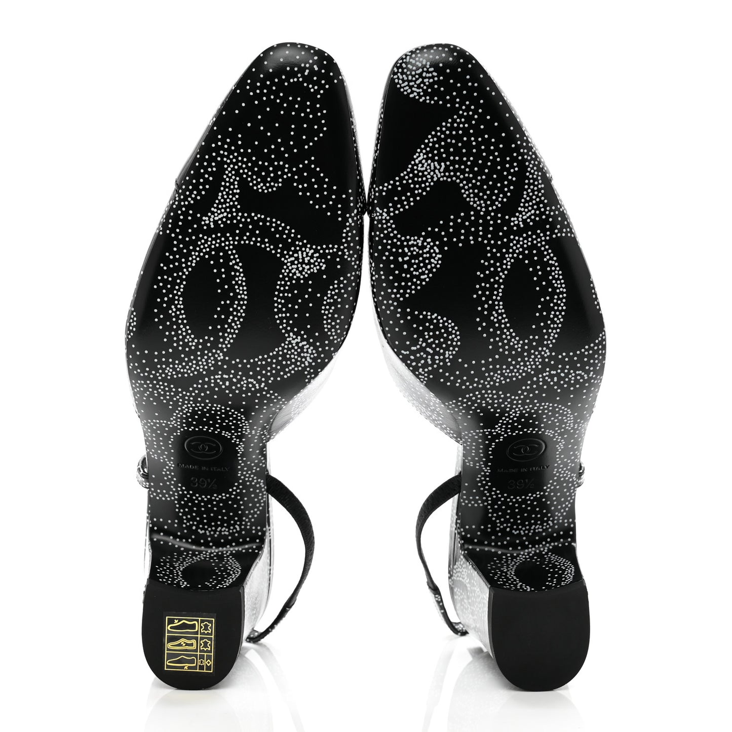 Calfskin Camellia Printed Cap Toe CC Slingback Pumps 39.5 Black White