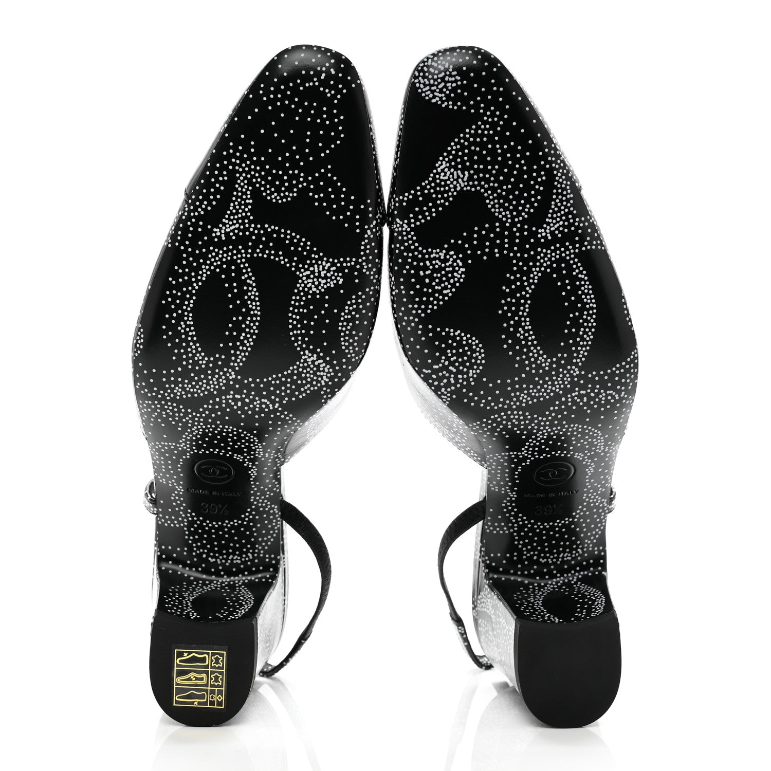 Chanel Calfskin Camellia Printed Cap Toe CC Slingback Pumps 39.5 Black White 5 of 9