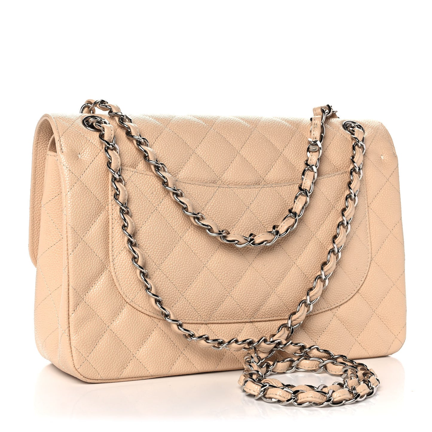 Caviar Quilted Jumbo Double Flap Beige
