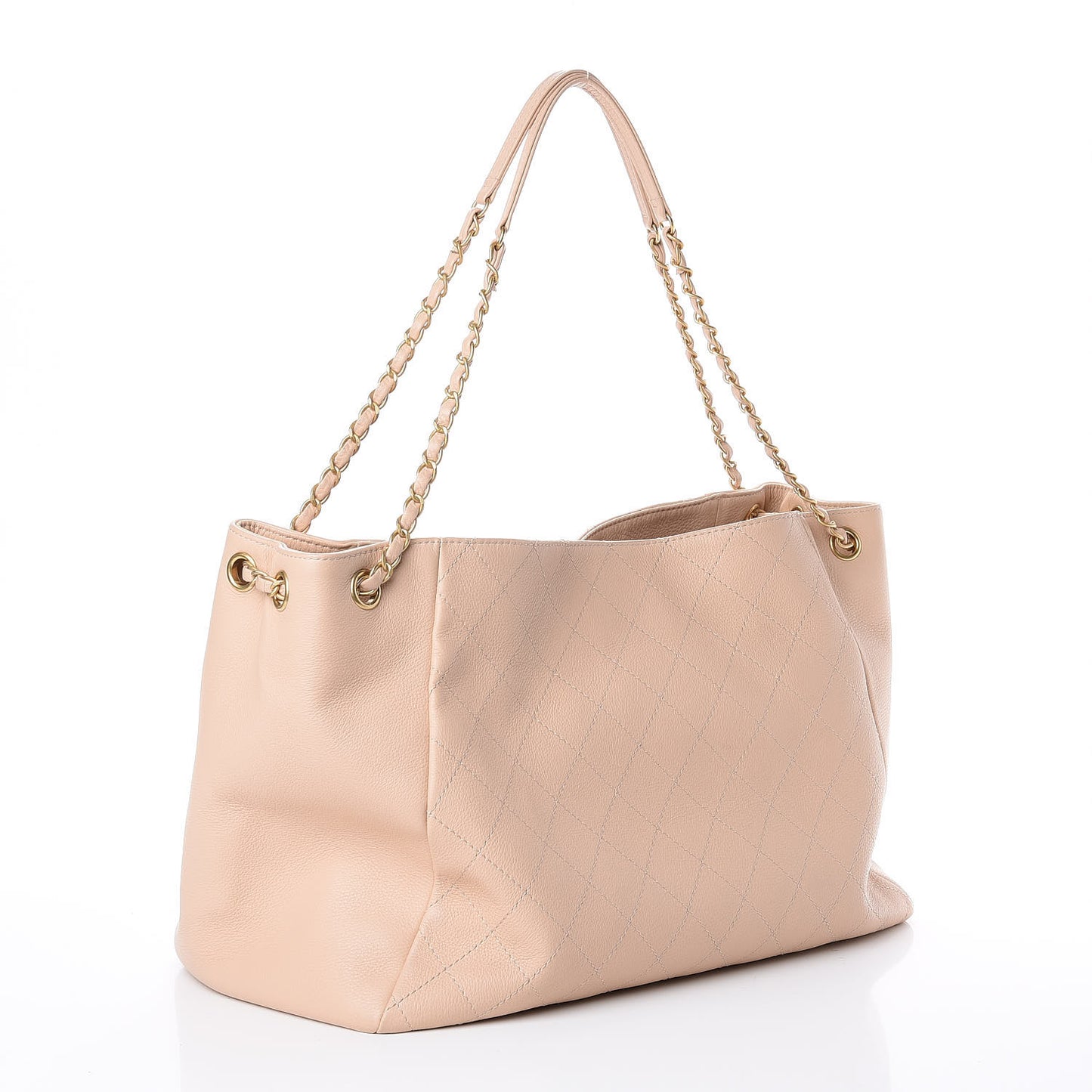 Grained Calfskin Stitched Large Supple Rock Shopping Tote Beige
