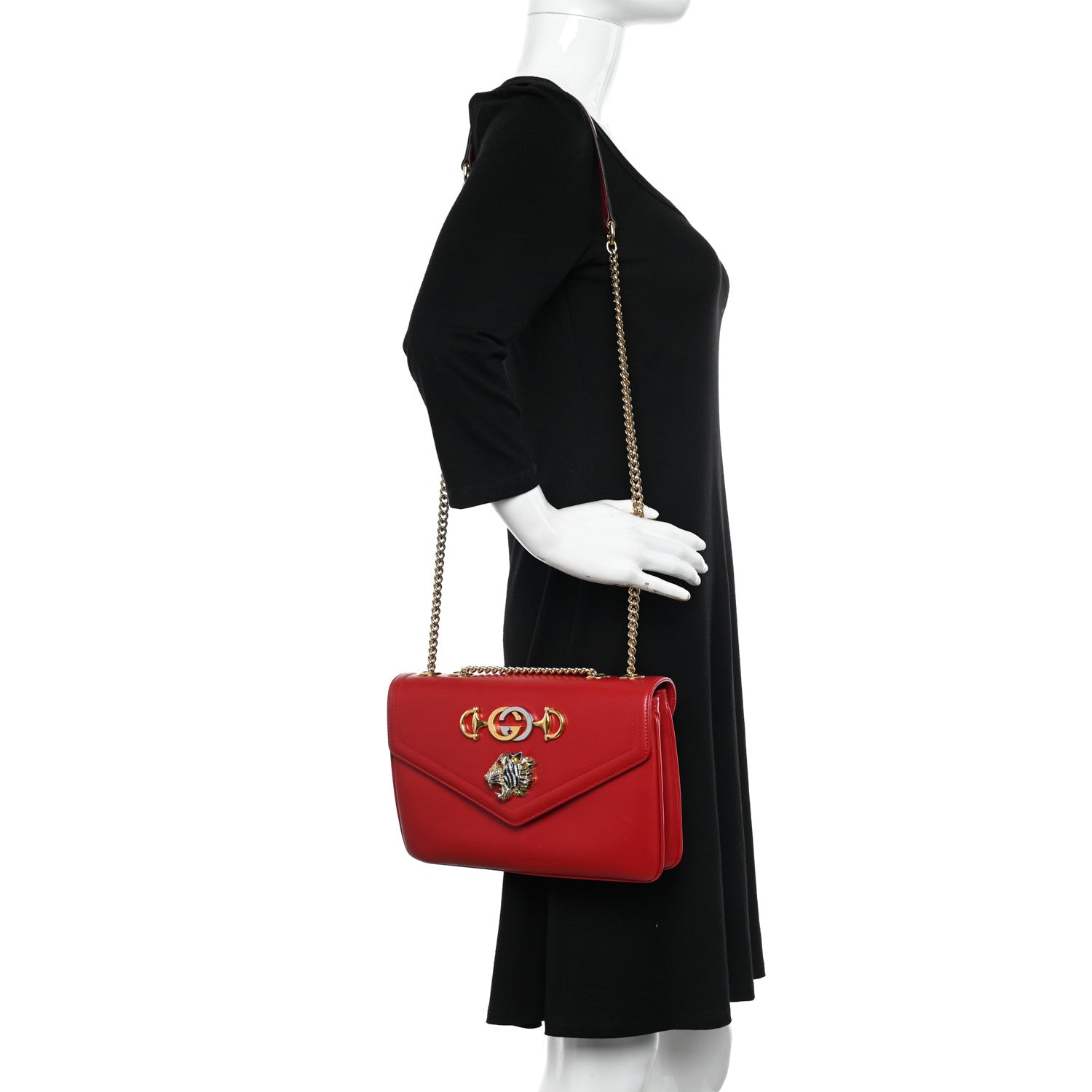 Gucci Vitello Palmellato Lux Crystal Medium Rajah Shoulder Bag Hibiscus Red Multicolor 2 of 12