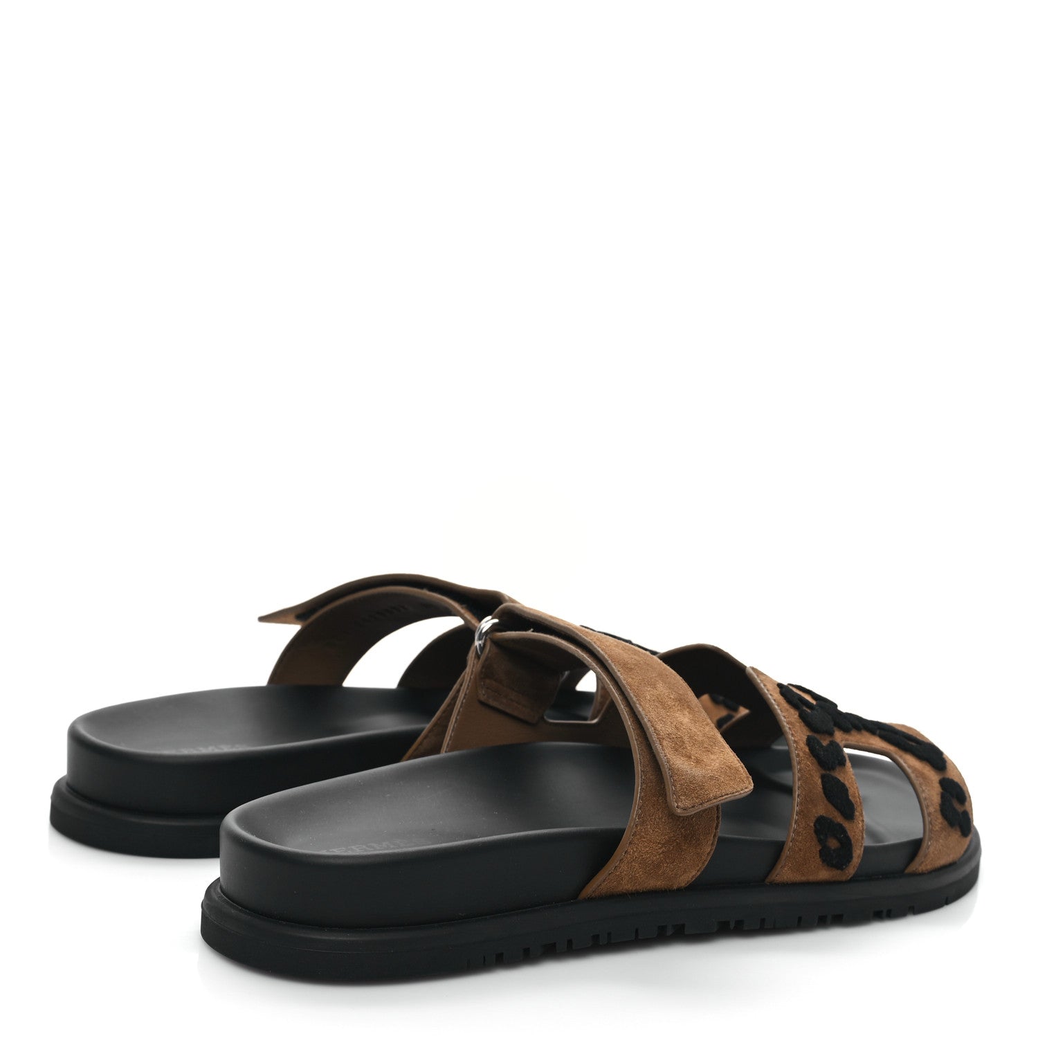 Hermes Suede Goatskin Womens Chypre Sandals 40 Brun Fume Black 4 of 9