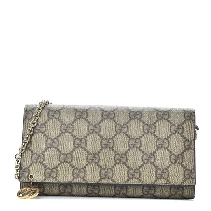 Gucci GG Supreme Monogram GG Pierce Chain Clutch Wallet Beige Ebony Black 1 of 7