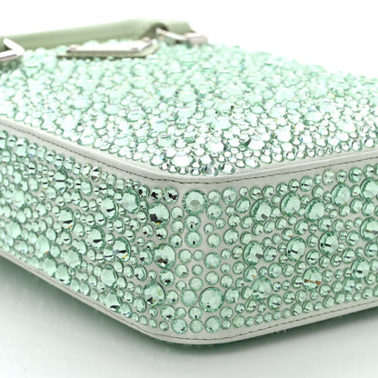 Prada Satin Crystal Metal Triangle Logo Small Double Handle Crossbody Tote Acqua 9 of 10