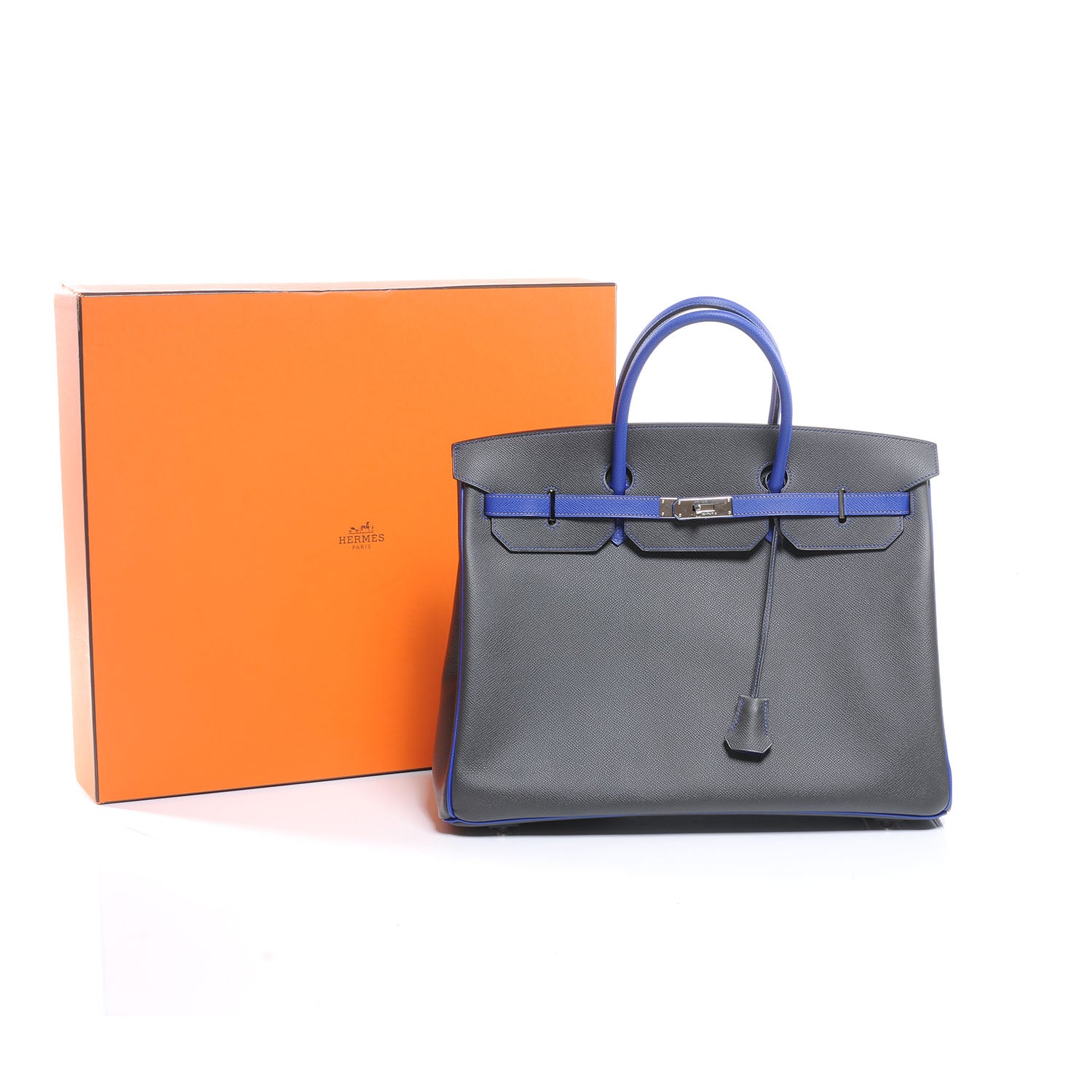 Hermes Epsom Special Order Horseshoe Bi-Color Birkin 40 Graphite and Bleu Electric 10 of 10