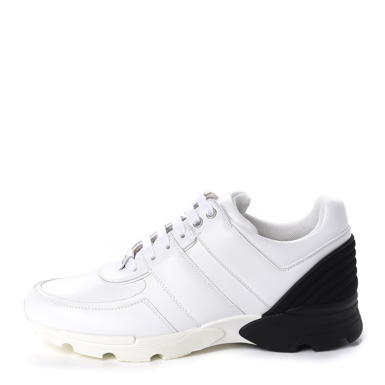 Chanel Calfskin Lambskin Womens CC Sneakers 40 White Black 1 of 9