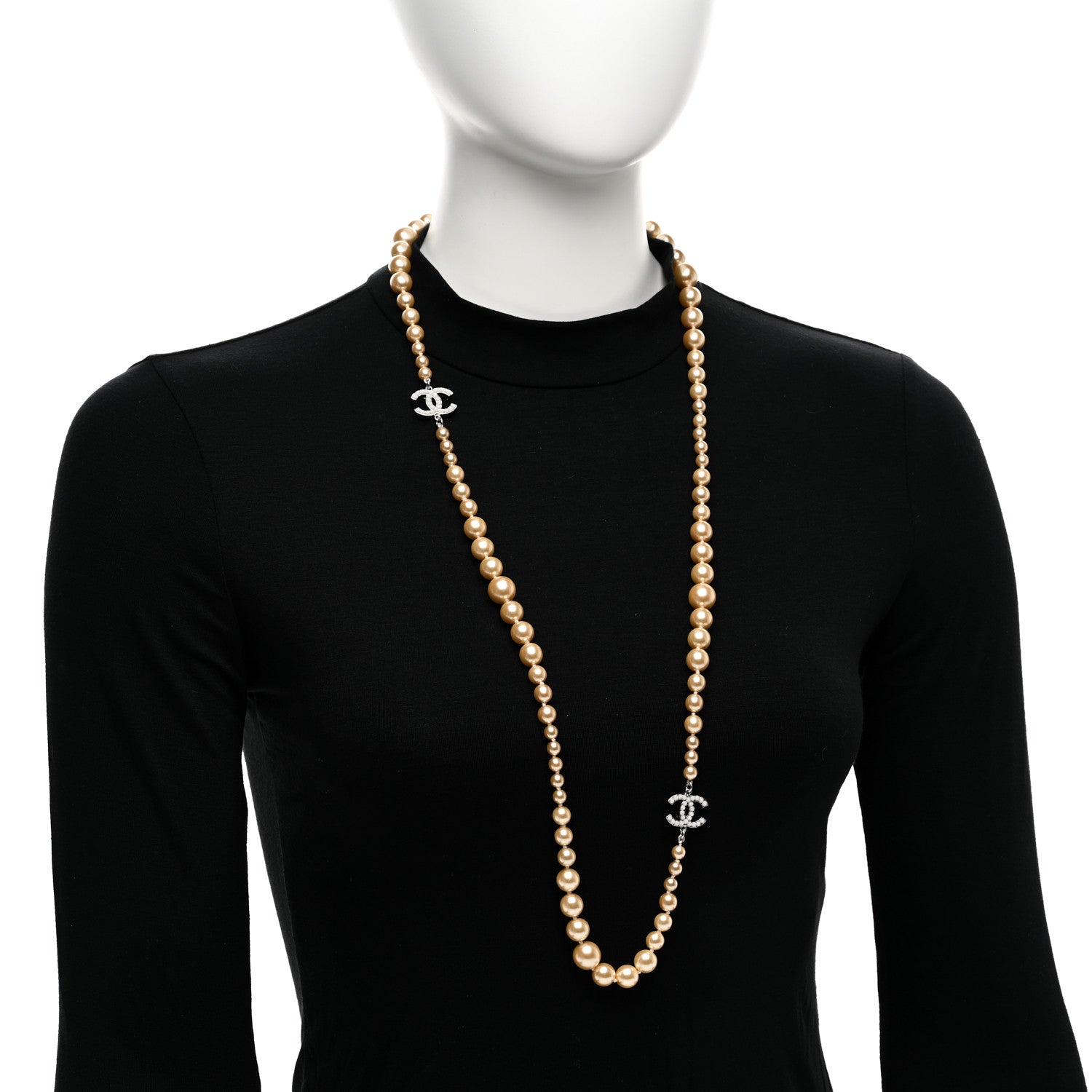 Chanel Graduated Pearl CC Long Necklace Silver 2 of 5