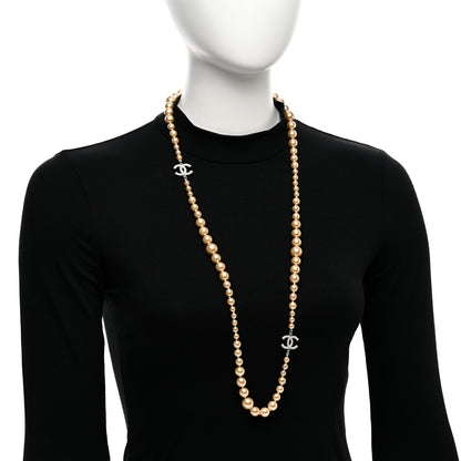 Chanel Graduated Pearl CC Long Necklace Silver 2 of 5
