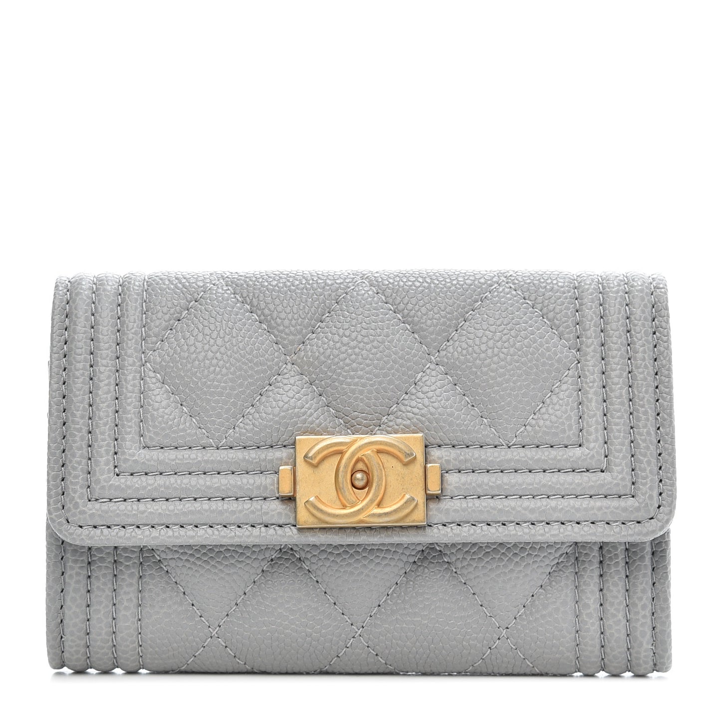 Caviar Quilted Boy Flap Card Holder Grey