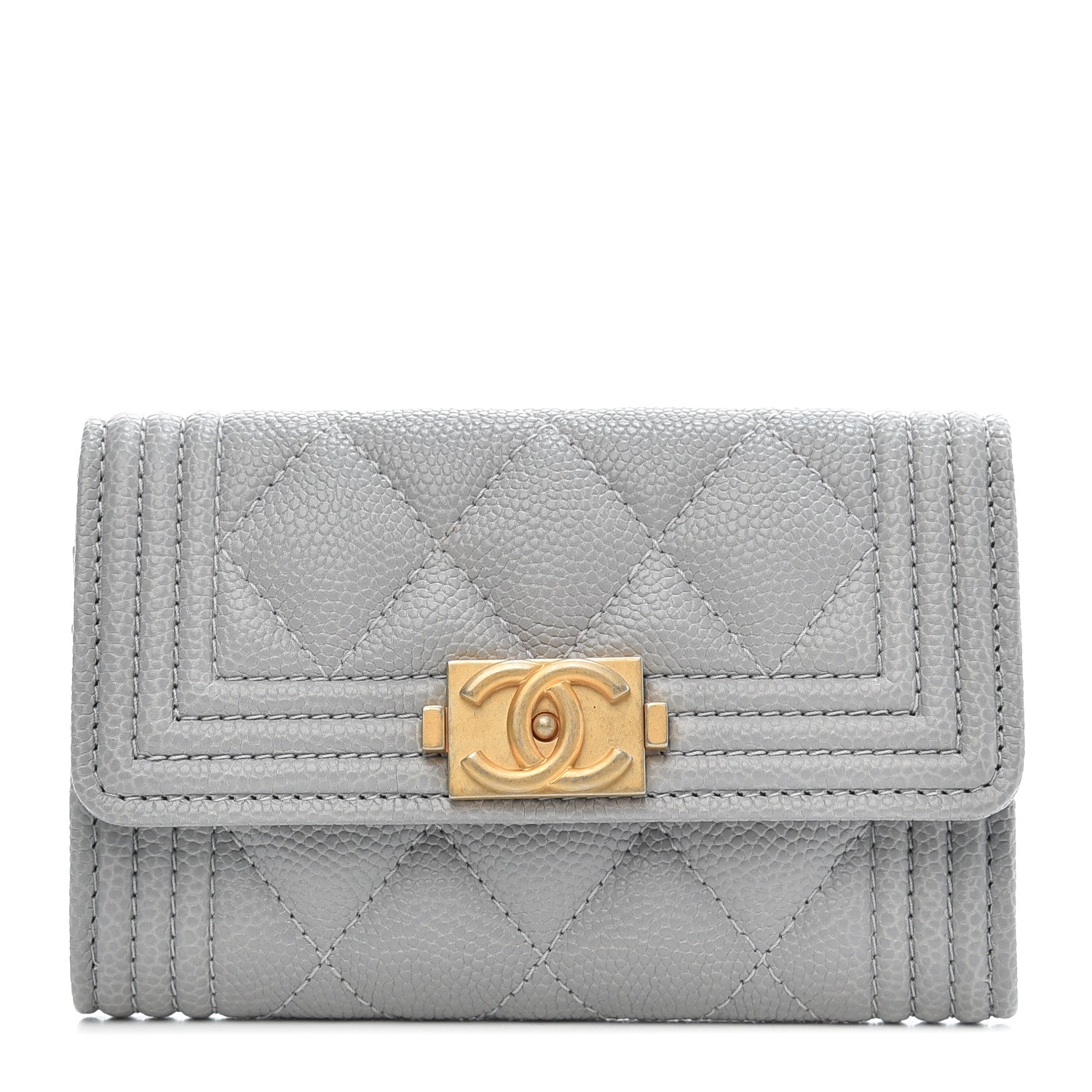 Chanel Caviar Quilted Boy Flap Card Holder Grey 1 of 9