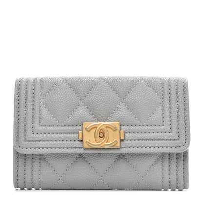 Chanel Caviar Quilted Boy Flap Card Holder Grey 1 of 9