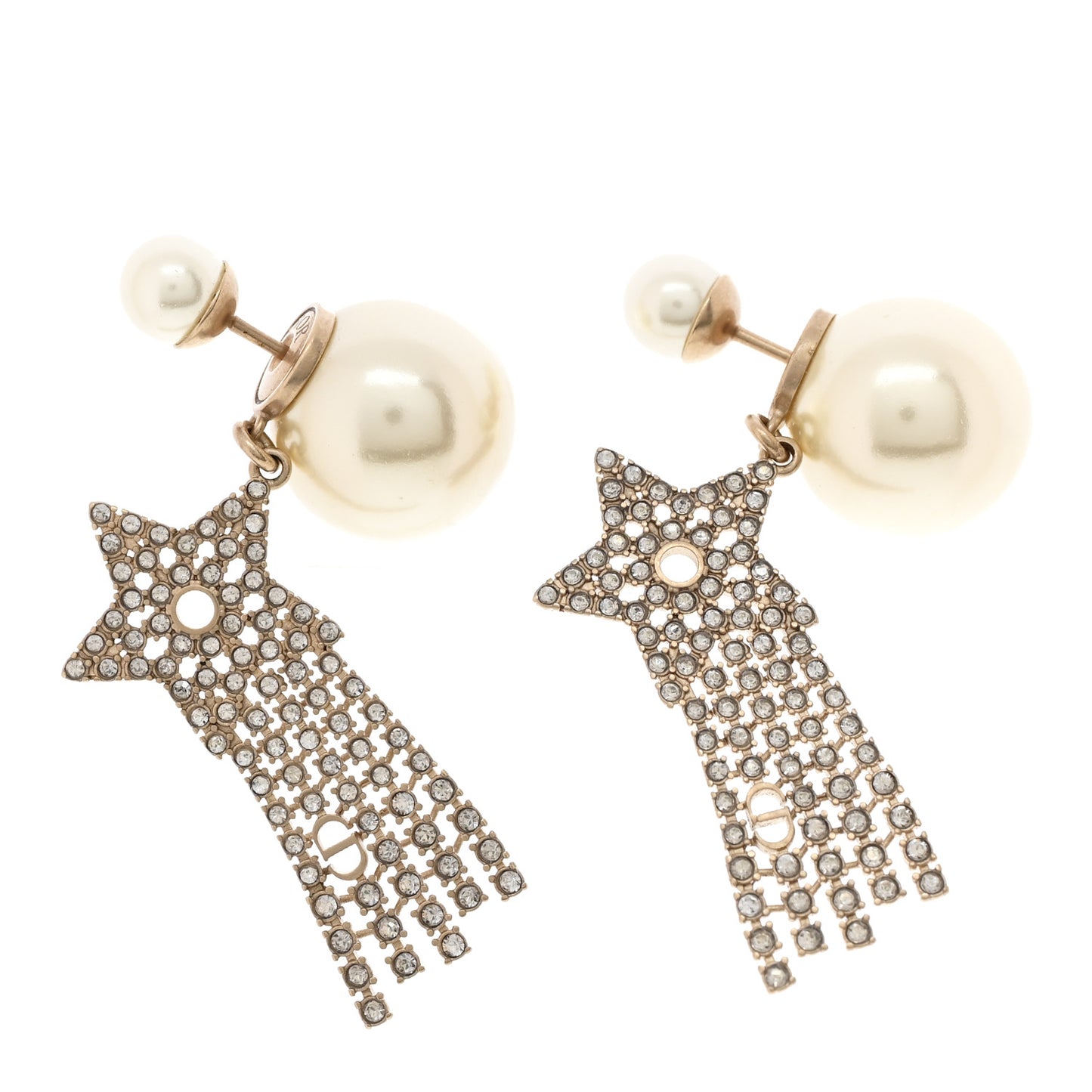 Pearl Crystal Shooting Star Tribales Earrings Gold