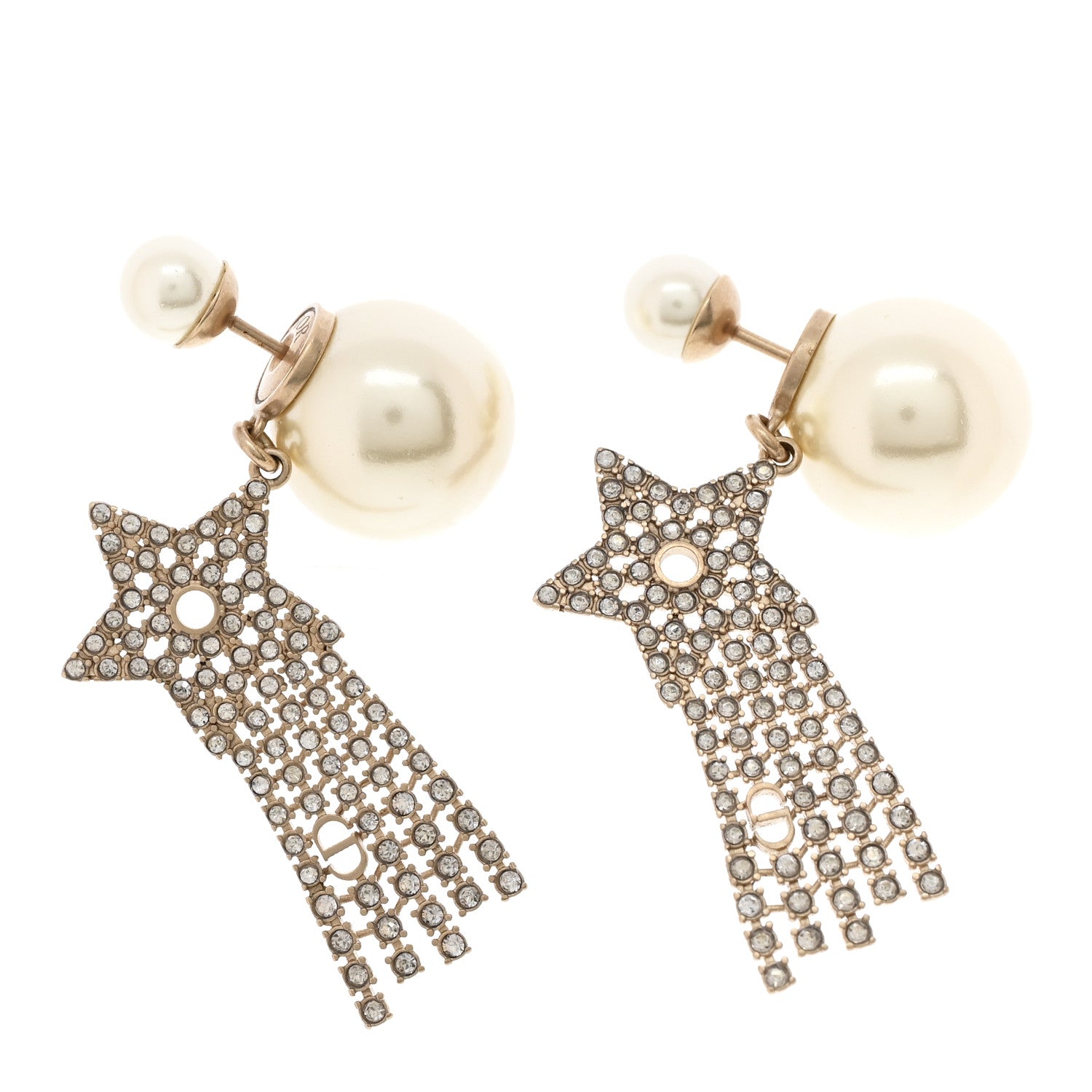 Christian Dior Pearl Crystal Shooting Star Tribales Earrings Gold 1 of 5