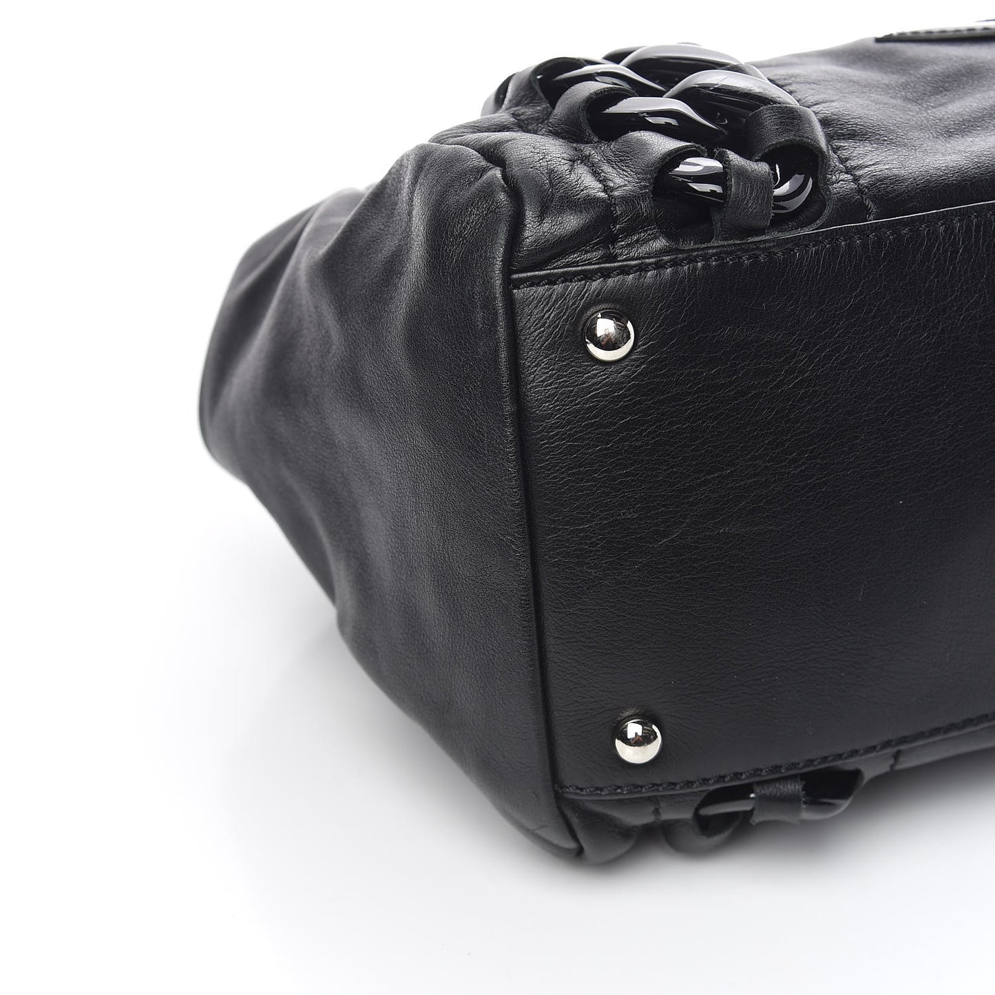 Calfskin Modern Chain Rhodoid East West Tote Black