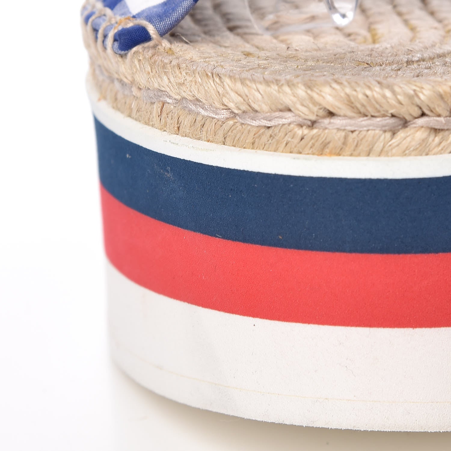 Gucci Patent Cotton Gingham Sefir Espadrille Platform Sandals 37 Blue White 9 of 10