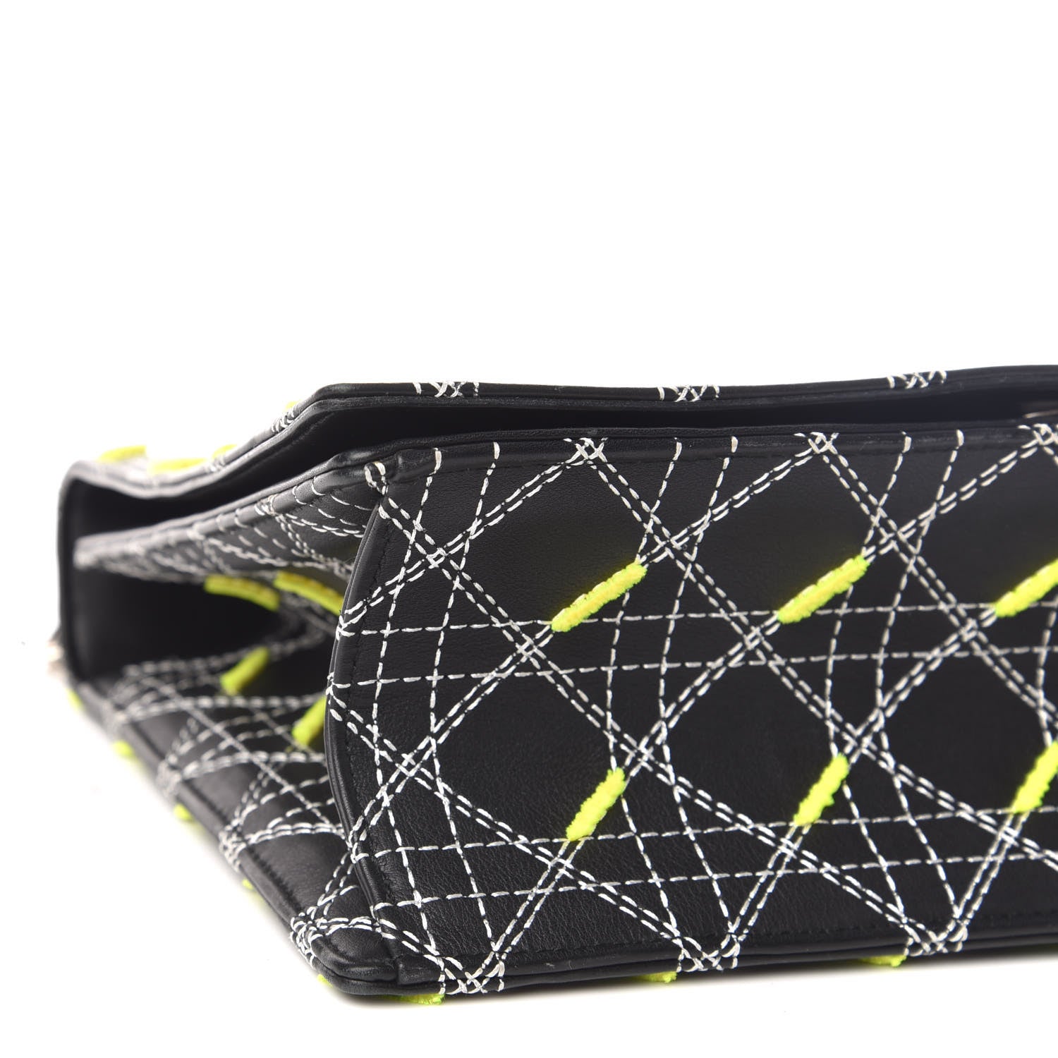Christian Dior Calfskin Tufted Large Diorama Flap Bag Black Neon 8 of 9