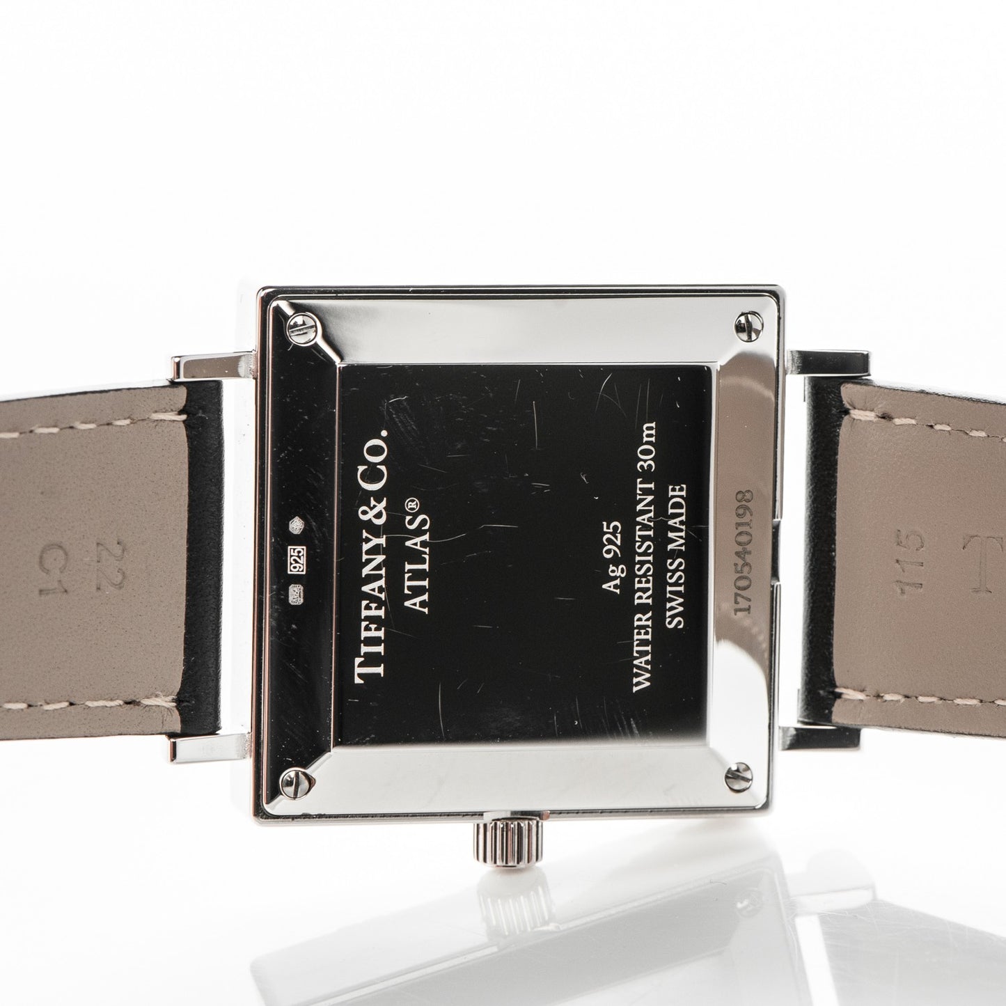 Sterling Silver Calfskin 34mm Atlas Square Automatic Watch